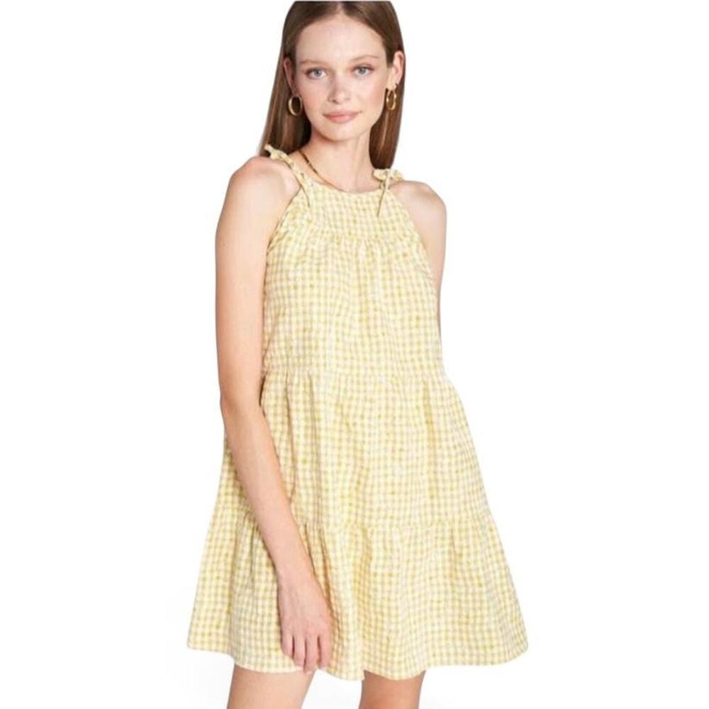 Anthropologie En Saison Kanika Dress S Yellow Gingham Floral Embroidery